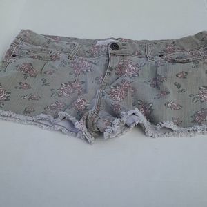 21 Denim Shorts Green Floral Size 31 Womens Short Jeans